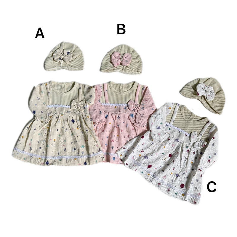 Dress bayi terusan lengan panjang bayi dress pesta dress impor bayi PINK HITAM 1 2 tahun polos warna