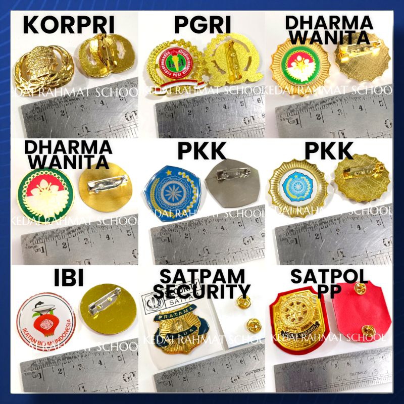 Pin Atribut Lencana PDH PNS ASN Korpri PGRI PKK IBI Dharma Wanita Satpam Security Guru