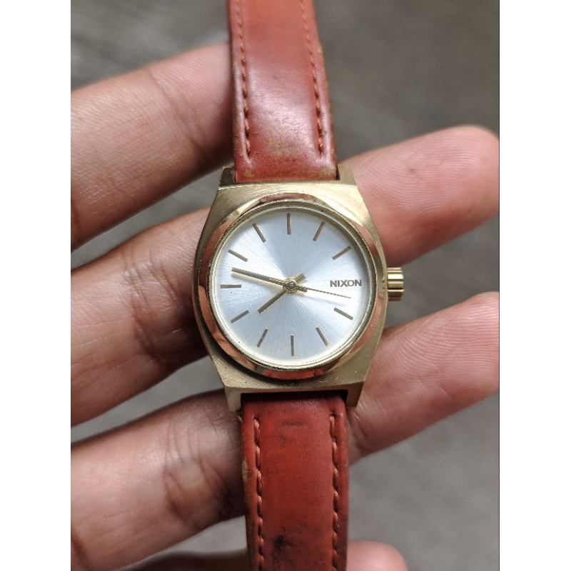 Jam Tangan Nixon Small Time Teller Gold Leather Second Original