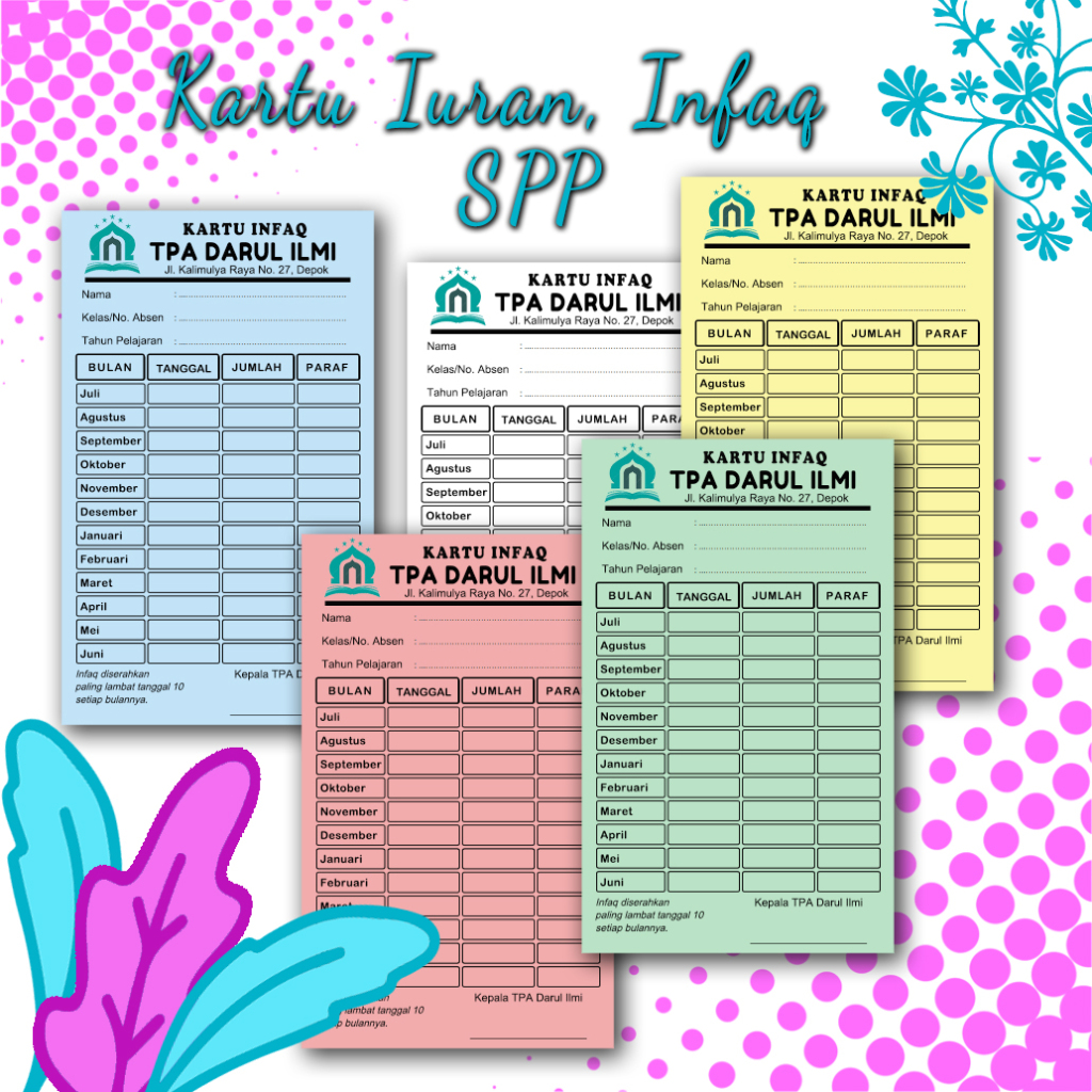 

Kartu Iuran SPP Infaq Bolak Balik Custom