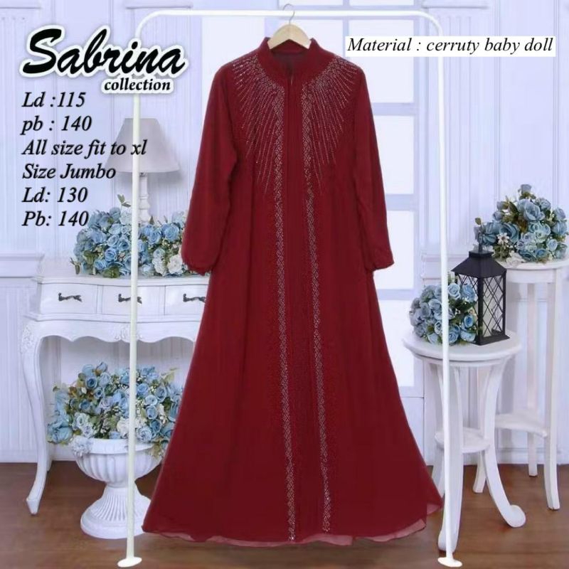 Gamis Abaya Mix Swarovski Lengan Panjang Bahan Ceruty Baby Doll