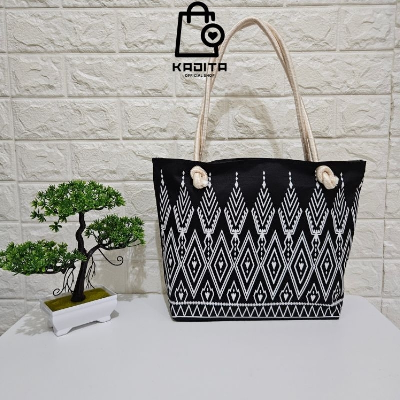 Kadita - Tas Wanita Tote Bag Motif Batik Belina Tali Sumbu Kekinian Terbaru Estetik