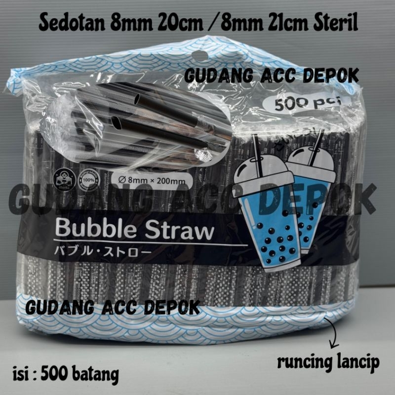 Sedotan Plastik 8MM 20CM Sedotan Bubble Boba Cochoc Steril Hitam isi 200pc