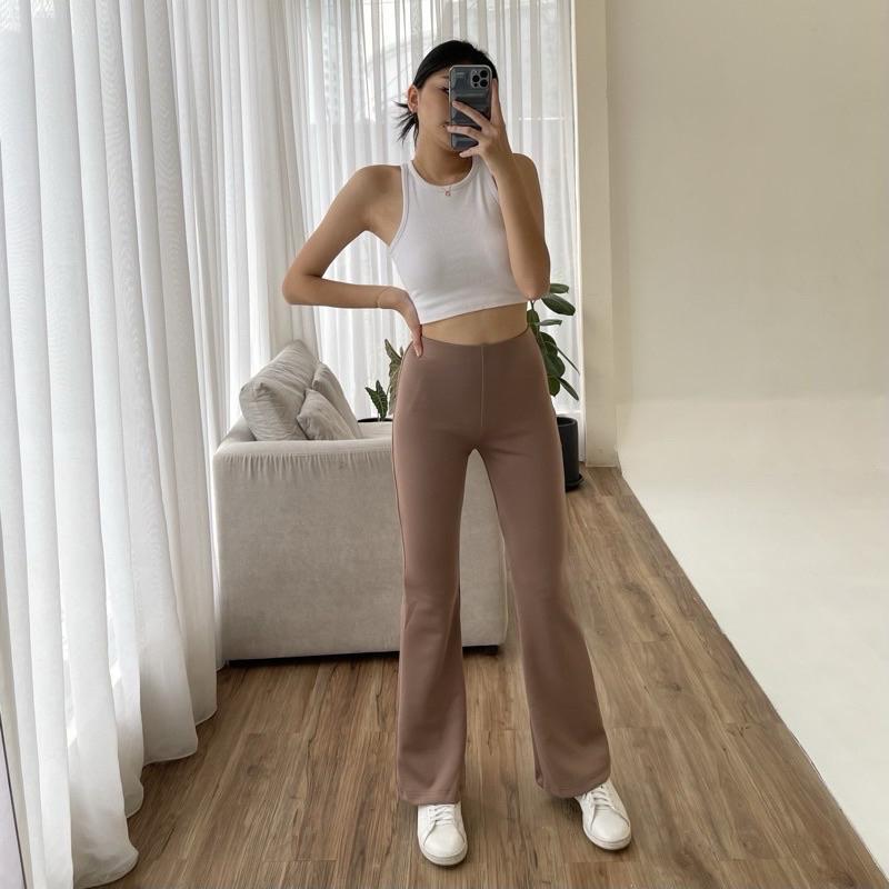 Flare Pants Wanita Highwaist Cutbray - Celana Kulot Scuba Panjang Karet