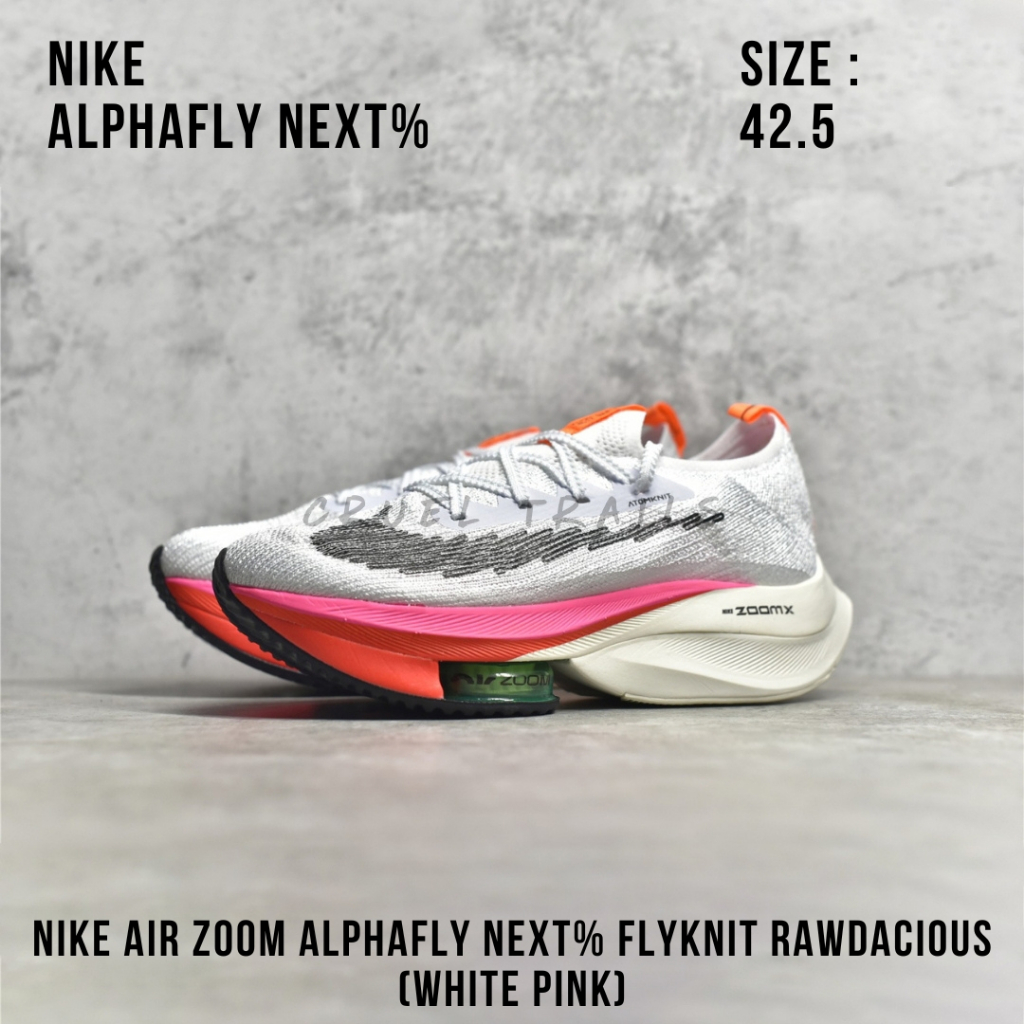 READY STOCK SIZE 42.5 - Nike Air Zoom Alphafly NEXT% Flyknit Rawdacious (White Pink) BNIB ORIGINAL M
