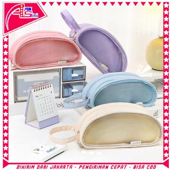 

AS Tempat Pensil Transparan 2 Sekat Kotak Pensil Polos Aesthetic Pouch Serbaguna Multifungsi Pencil Case Simple Stationery Storage Bag School