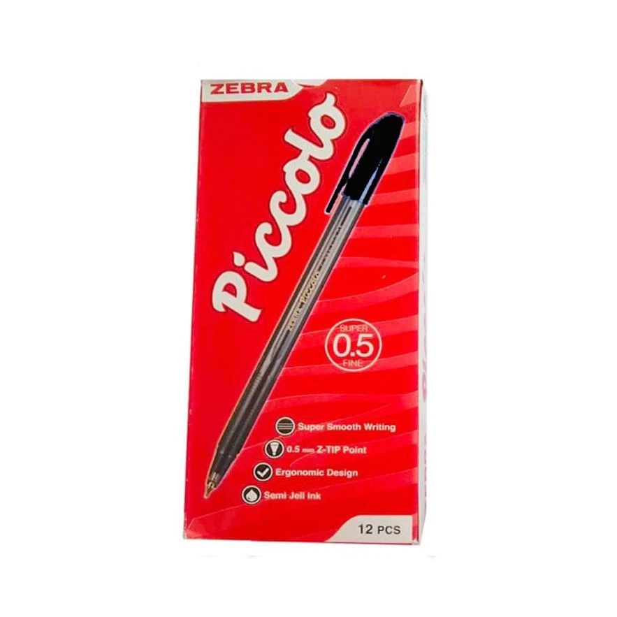 

1 PAK Pena Semi Gel Piccolo Zebra 0.5 Mm Warna Hitam Set 12