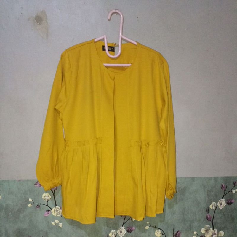 blouse atasan mustard kuning