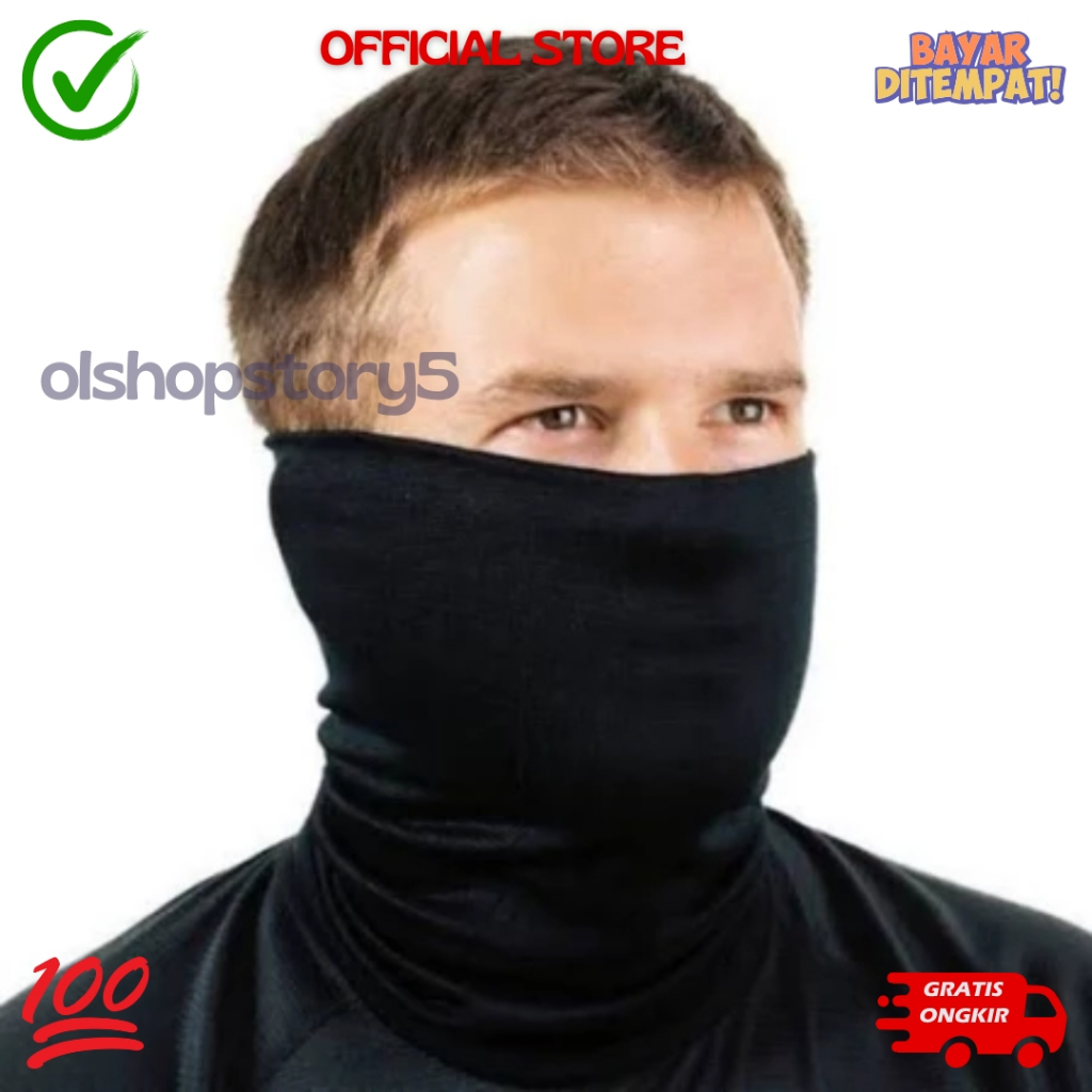 Baff Masker Motor Multifungsi Polos Hitam / Baf Penutup Kepala Pria Wanita Slayer
