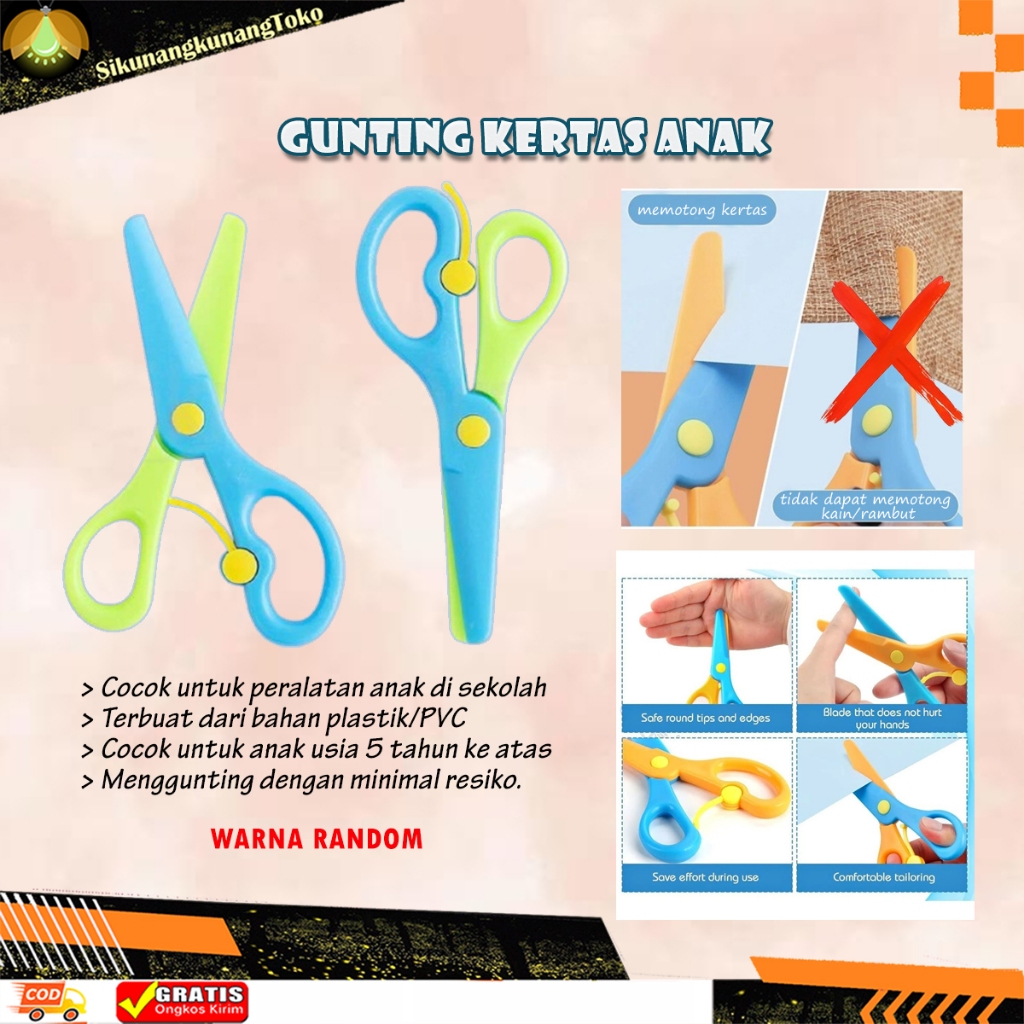 

(SKN) Gunting Kertas Anak TK - Papper Scissor For Kids - Gunting Plastik Mini Anak Kecil Alat Sekolah Scisor