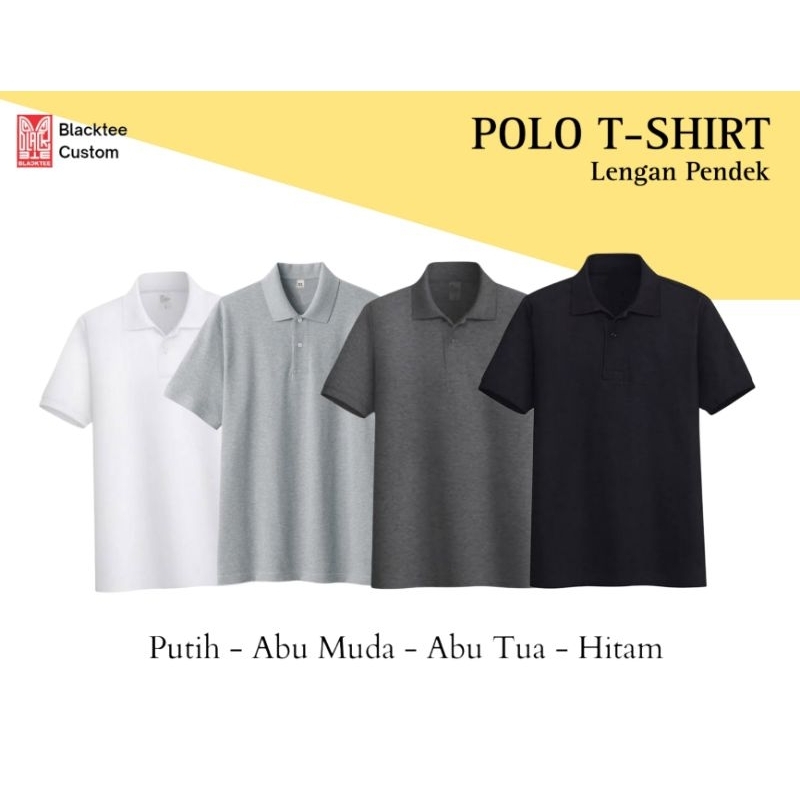 Tokobajumu - Polo T Shirt Berkerah warna Hitam Putih Abu2  Series Tua Lakos CVC Kaos Dewasa Pria Wan