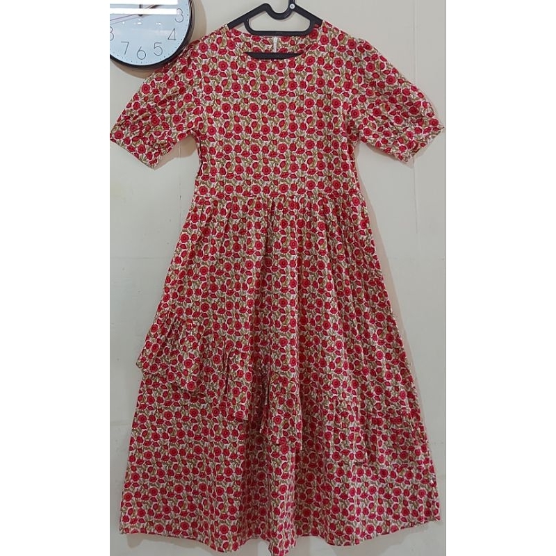 Preowned Dress Bunga Korea Lengan Pendek Balon Umpak