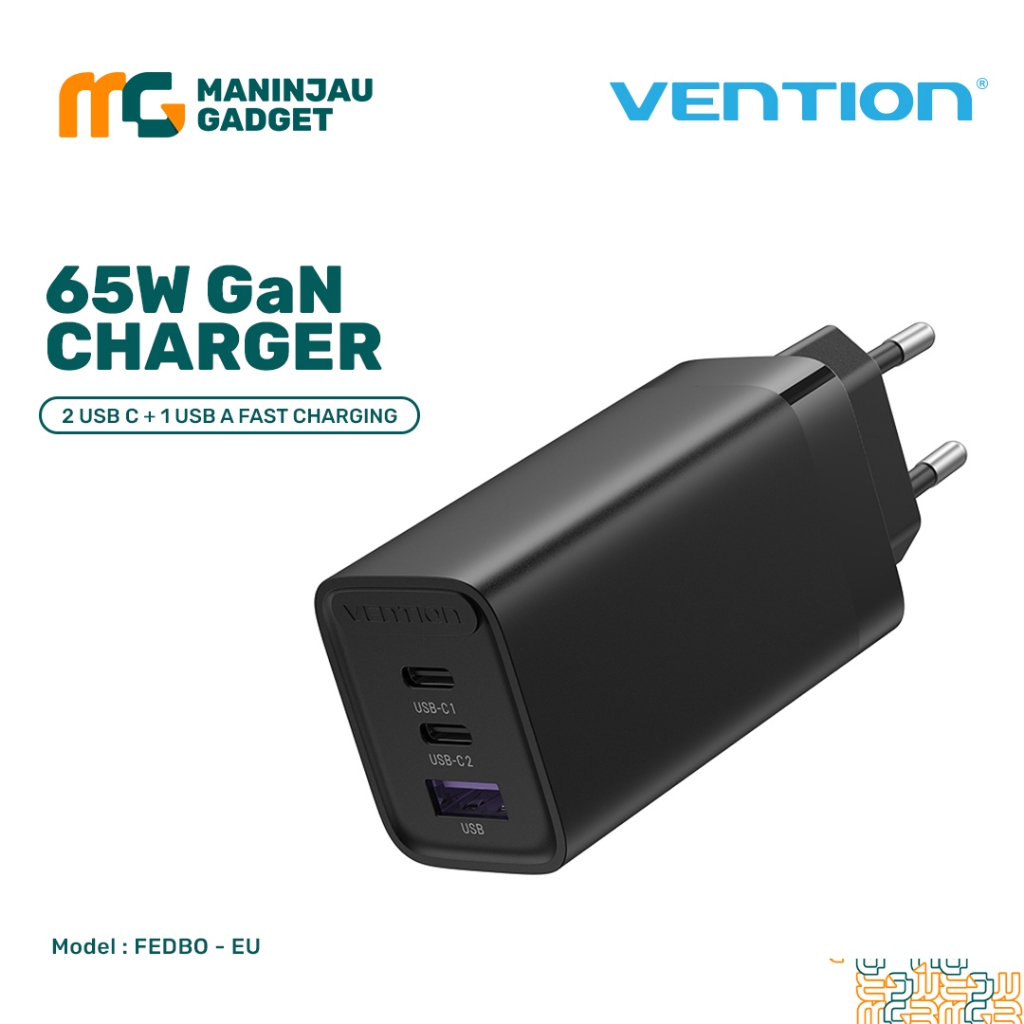 VENTION Adapter GaN Charger 65W 3 PORT FEDBO