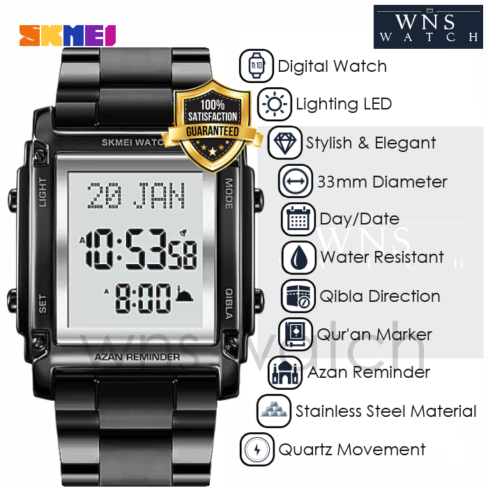 [LIMITED] Jam Tangan Digital Pria Original Muslim Qibla Wristwatch Penunjuk Arah Kiblat Waktu Adzan 