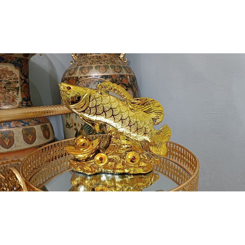pajangan keramik ikan arwana gold IG02