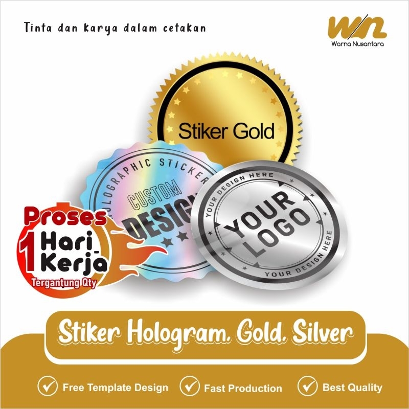 

Stiker Custom Hologram / Gold / Silver (Cetak + Cut). Model Bulat, Persegi & Sesuai Pola (Custom)