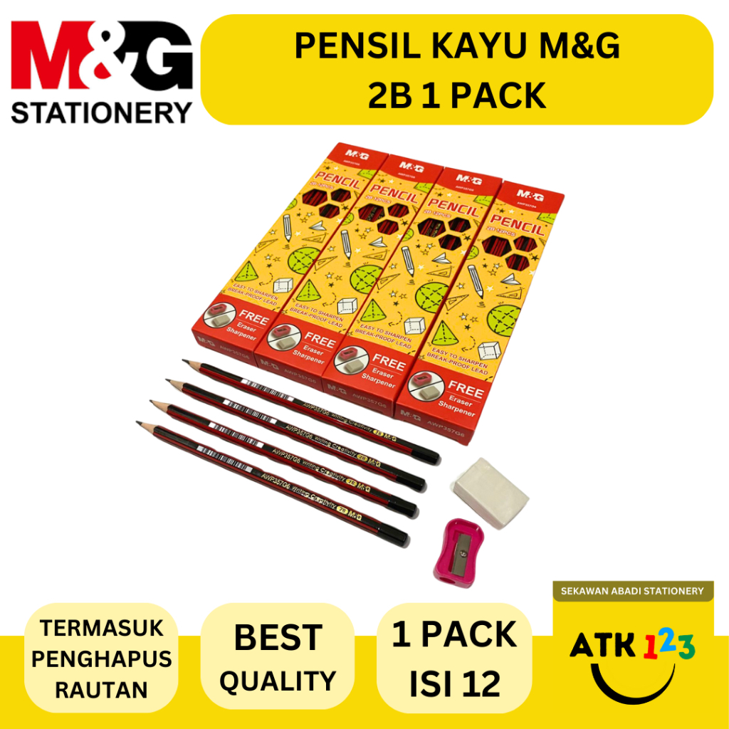 

Pensil Tulis 2B M&G [ Bonus Rautan dan Penghapus ] - 1 Pack isi 12 Pcs