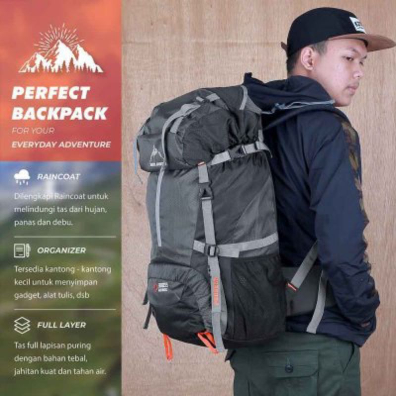 OZIL Tas Ransel Pria Carrier Gunung 60Liter Tas Keril Cowok Camping Free Raincover
