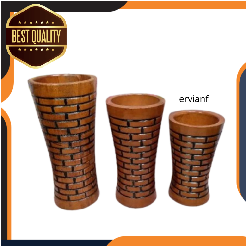 vas bunga kayu jati set isi 3 ukir pahat