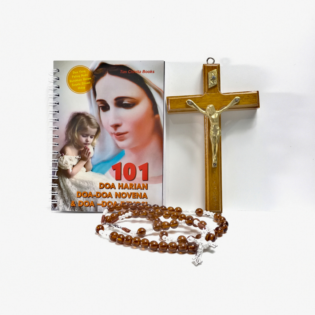 Paket Buku Doa Katolik: Buku Doa/Salib Dinding/Rosario Katolik/Benda-Benda Rohani Katolik