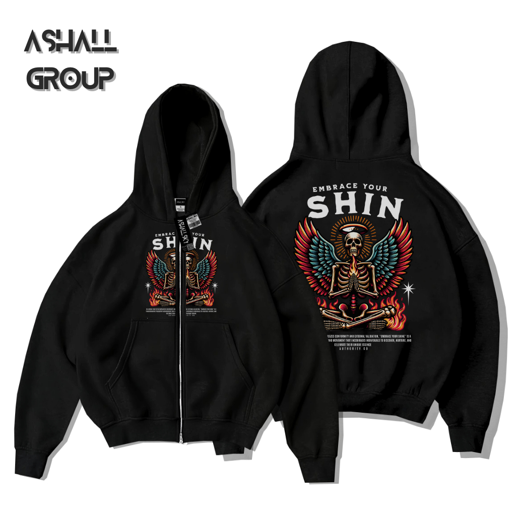 Jaket Sweater Hoodie Boxy Double Zipper HITAM SHIN Skena Style Oversize Unisex/Hoodie Boxy Zipper/Ho