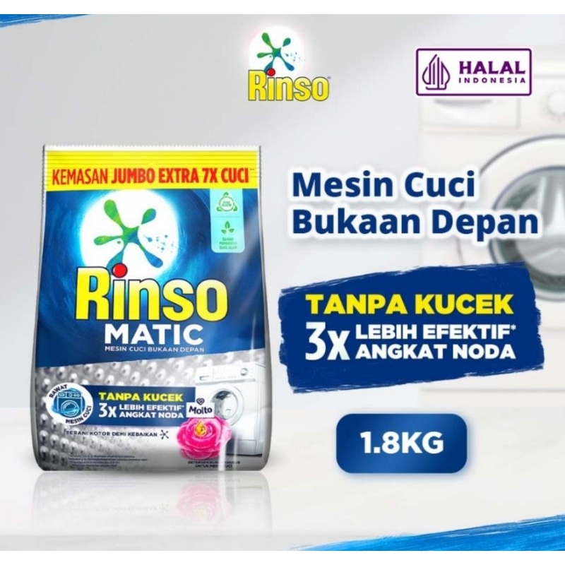 Rinso Matic bubuk 1.8 kg mesin cuci buka depan/(900gx2 pcs)