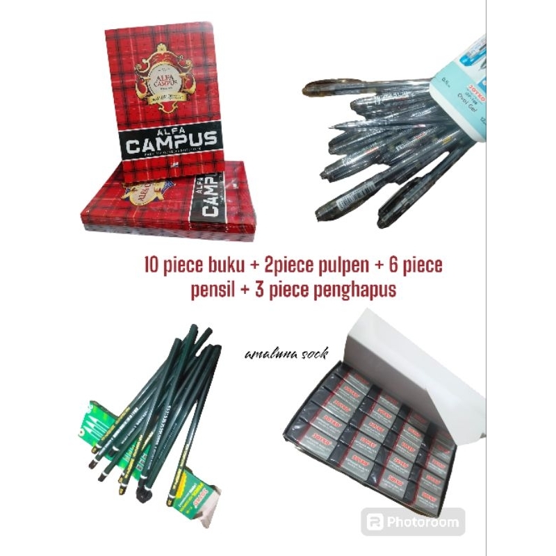 

PAKET LENGKAP MURAH MERIAH ALAT TULIS SEKOLAH, 10 PIECE BUKU CAMPUS 2 PIECE PULPEN JOYKO, 6 PIECE PENSIL 2B JOYKO DAN 3 PIECE PENGHAPUS