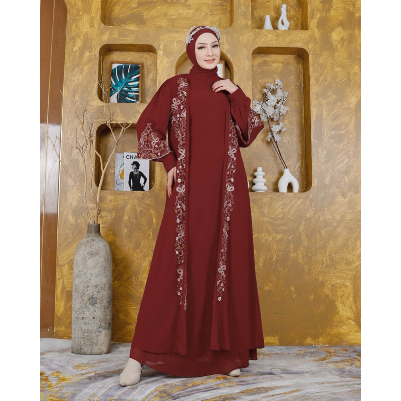 Gamis Abaya Auter Lepas Aoter Bordir Ceruty Baby Doll - Muslim