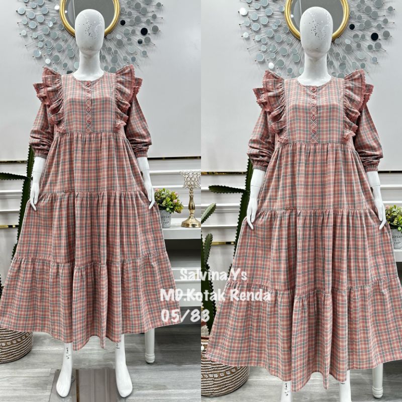 TERBARU midi dress katun triset rempel bahu/ dress salvina ys