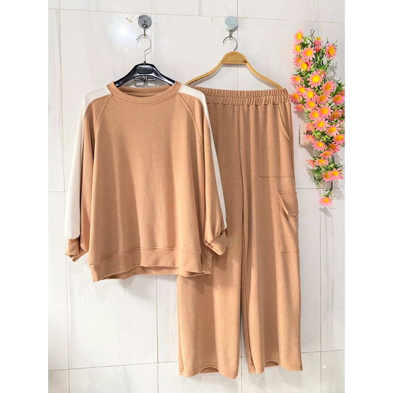 set wanita cargo knit setelan knit wanita setelan celana cargo wanita setcel wanita