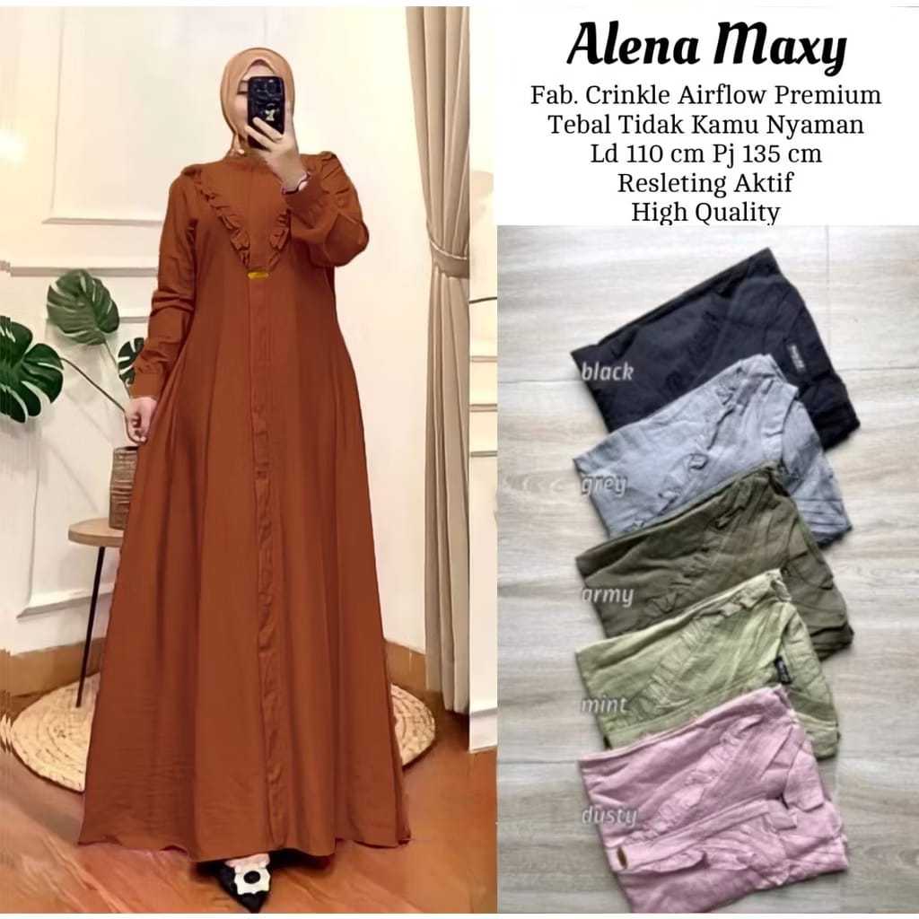 Gamis JUMBO Crinkle Airflow / Alena Maxy Dress / Gamis Wanita Muslimah / Gamis Wanita Busui Friendly