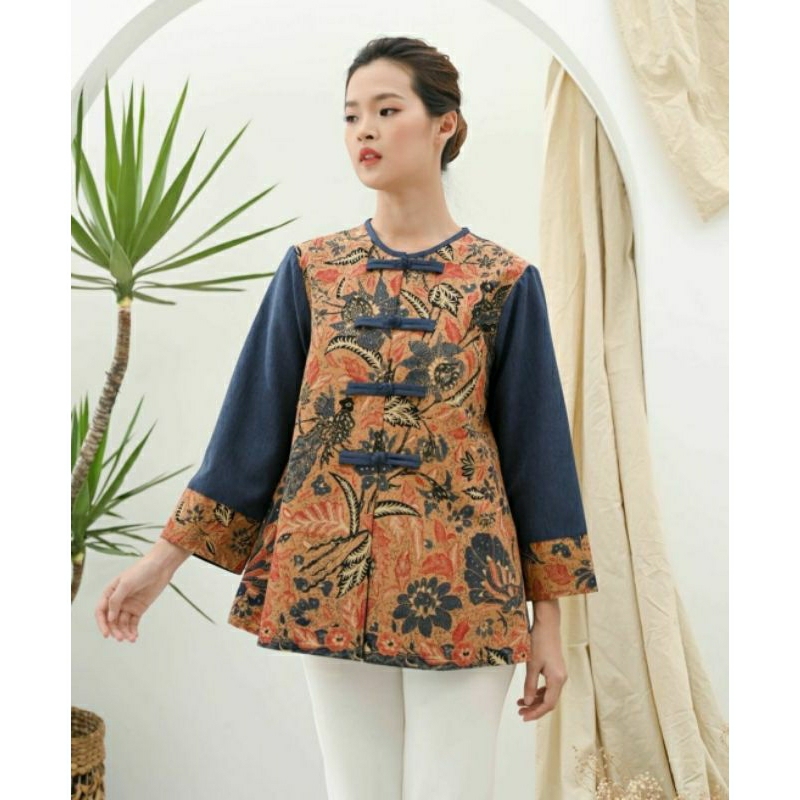 Blouse Ratu baju batik kantor wanita modern model kombinasi bahan kualitas premium