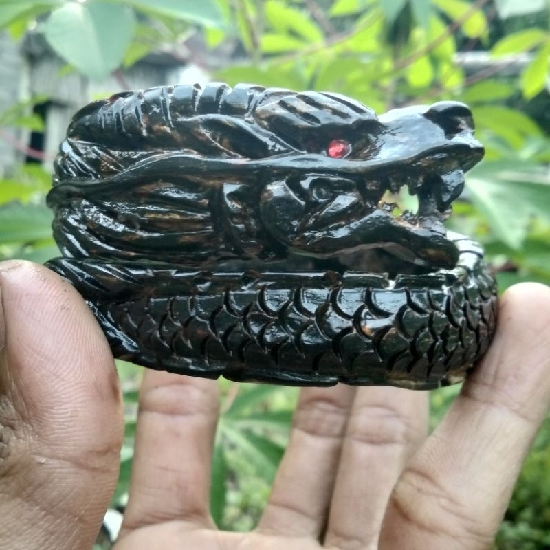 gelang akar Bahar hitam ukir naga galak
