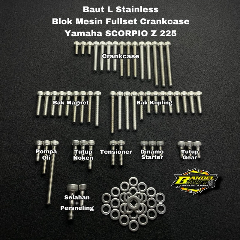 Baut L Stainless Blok Mesin YAMAHA SCORPIO Z 225 Asli Stainless Steel Anti Karat 100% Stainless