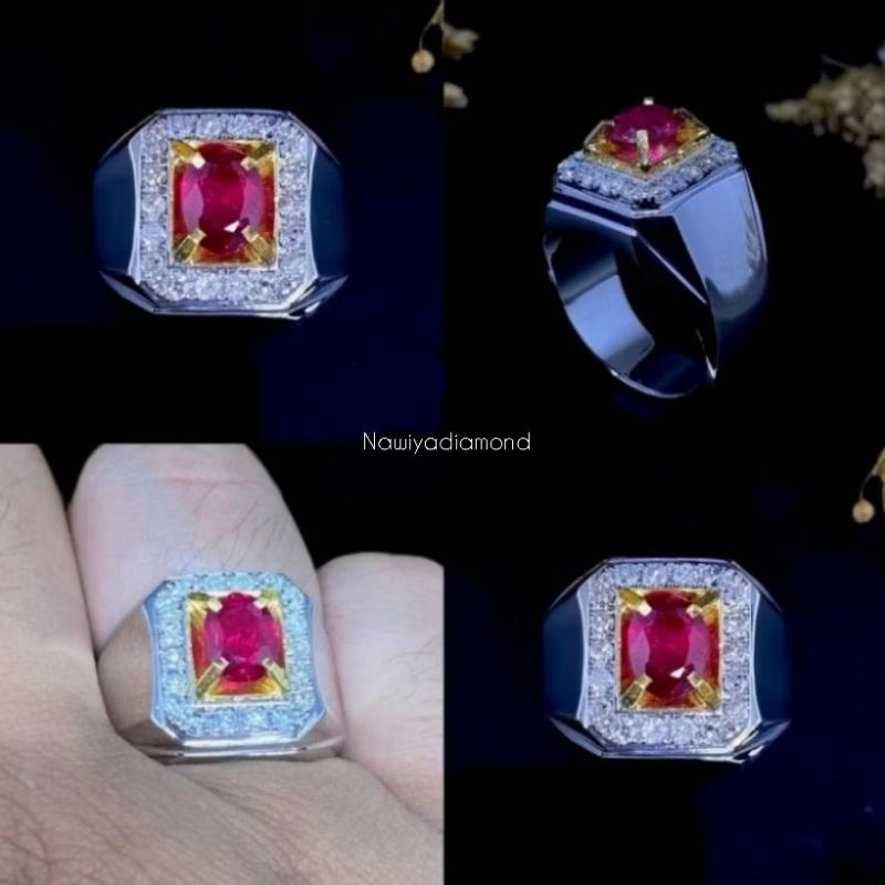 Cincin Berlian Batu Permata Merah Ruby 1.50 carat