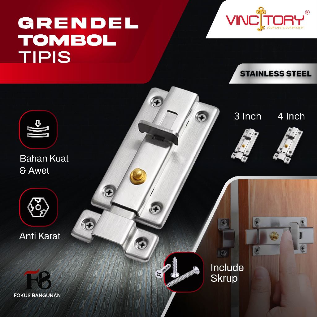 Grendel Slot Pintu Tombol Otomatis Tipis Stainless Grendel Lemari Tekan Tombol Otomatis | 2069 2070