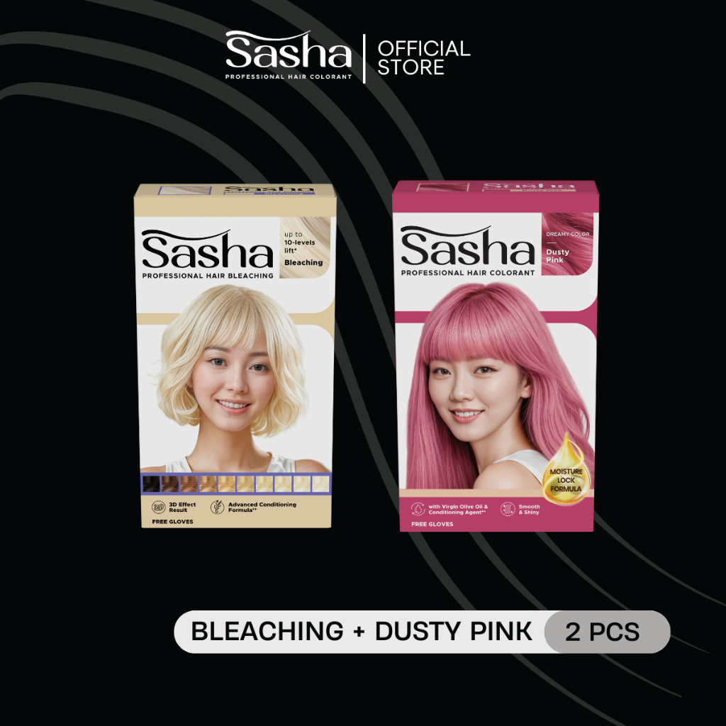 [BLEACHING + DUSTY PINK] Sasha Bleaching 20gr + Hair Colorant Dusty Pink 25gr | Cat Rambut Sasha Isi