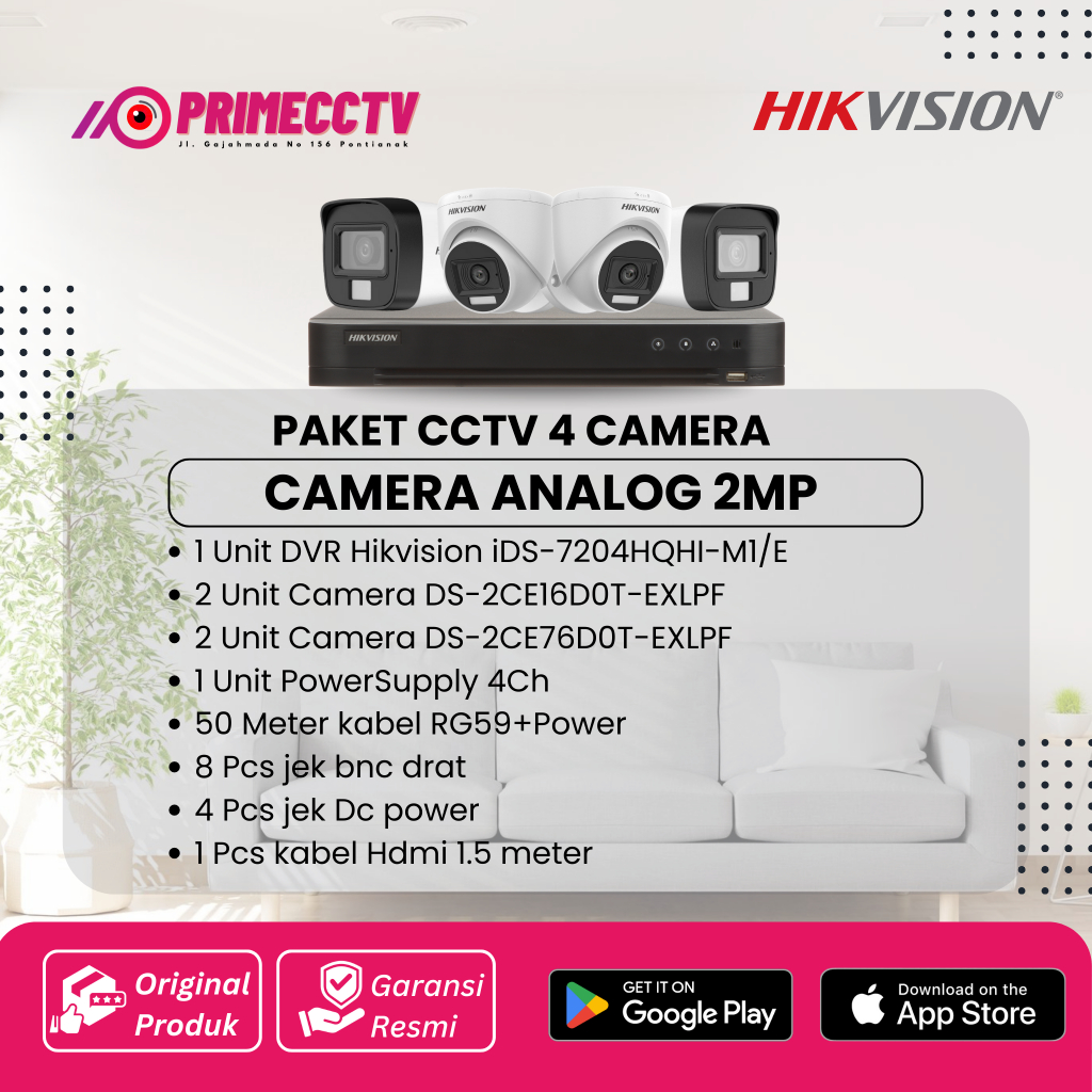 Paket cctv Hikvision 4 camera Turbo HD 2MP