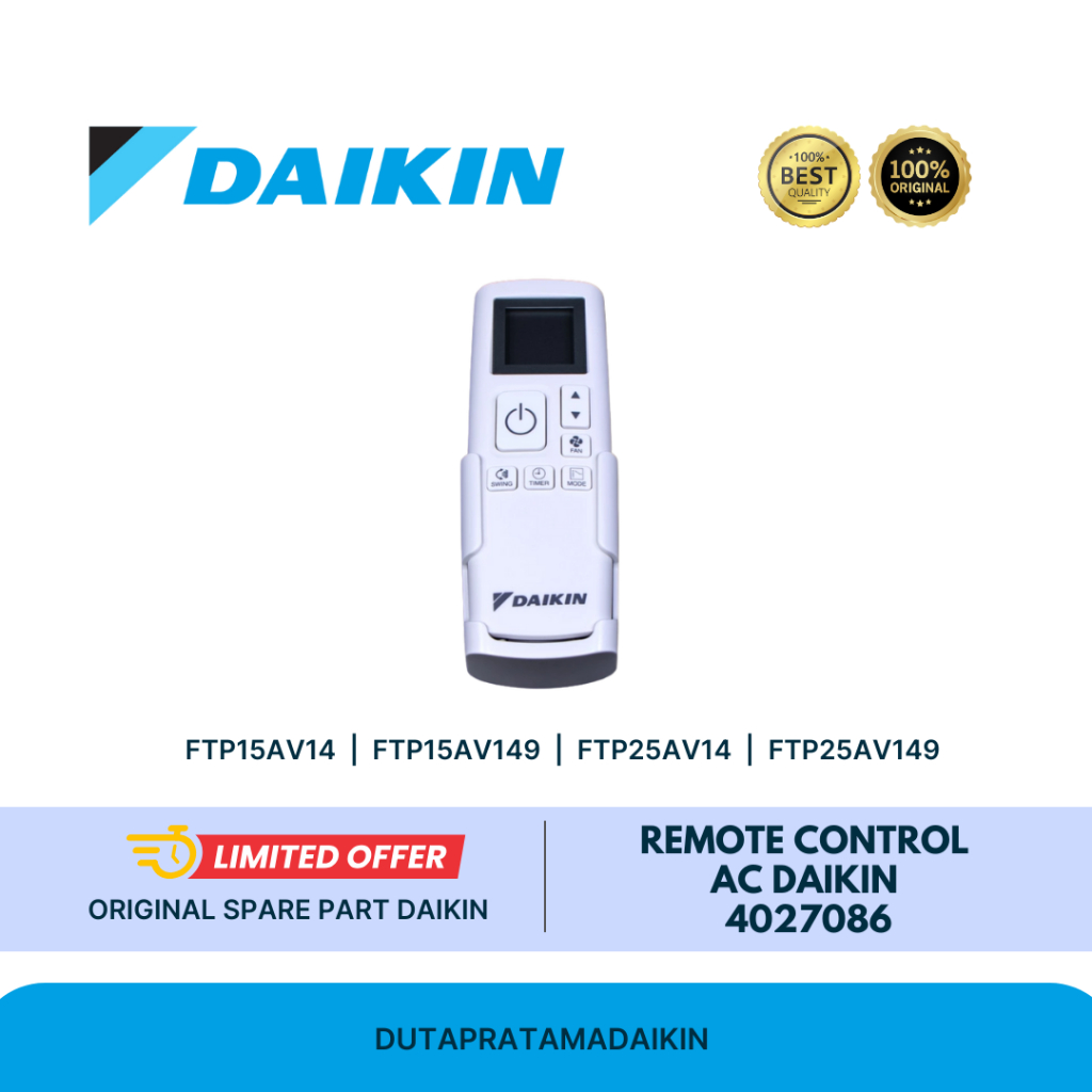 Remote Control AC DAIKIN p/n 4027086 FTP15AV14 FTP15AV149 FTP25AV14 FTP25AV149 ORIGINAL
