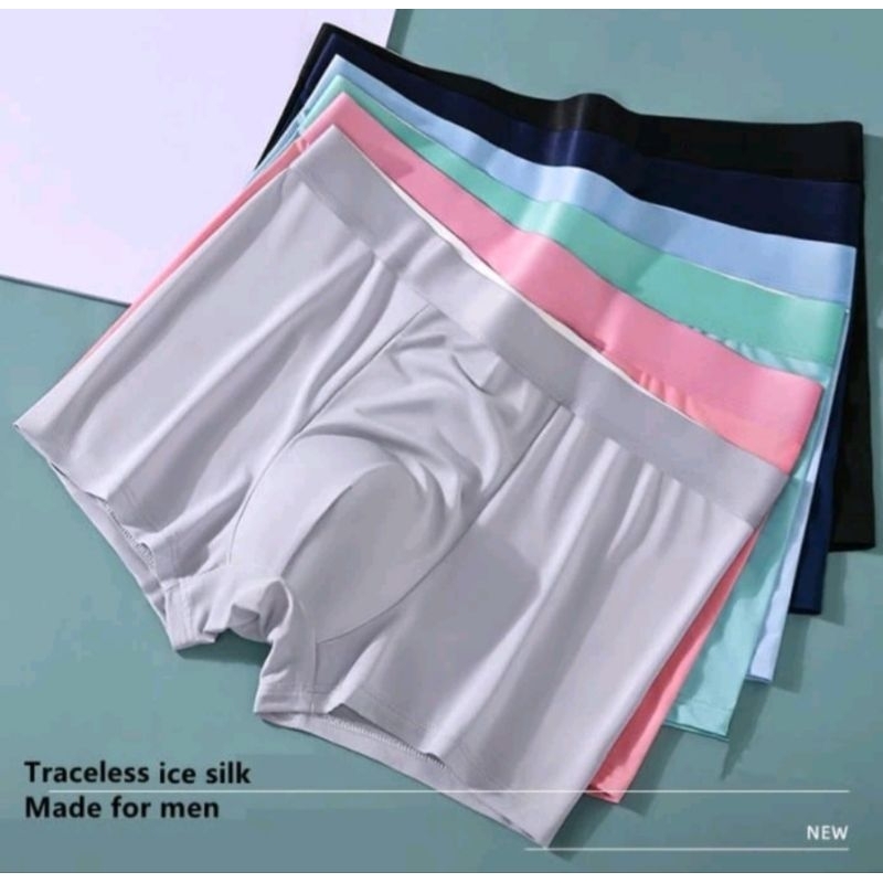 Celana Dalam Boxer Pria Ice Silk Elastis Dingin Nyaman Lembut Murah FsV