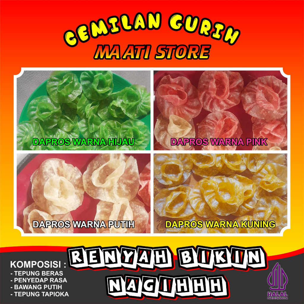 

KERUPUK ATAU CEMILAN DAPROS "MA ATI" ISI 100PCS