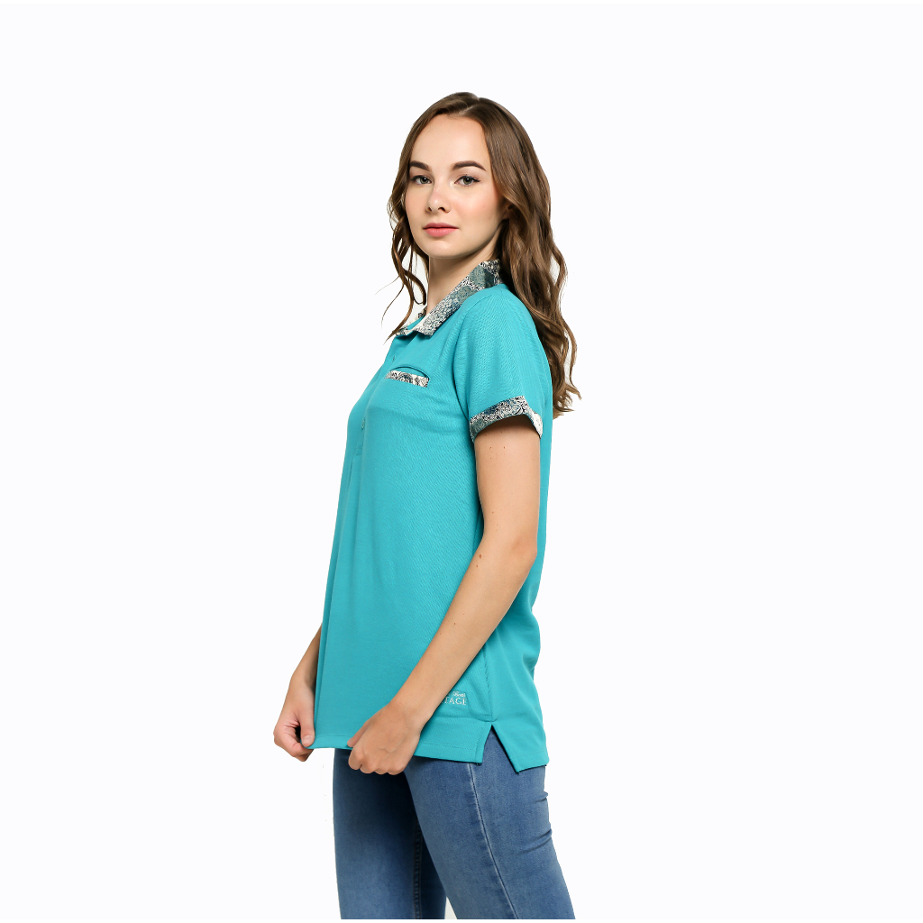 Kaos Polo Wanita Batik warna Biru dan Tosca (POLO 109 D) by Batik Heritage