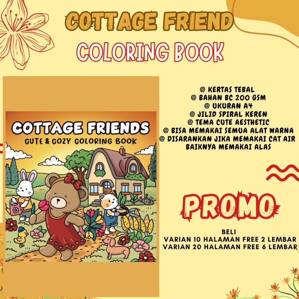 

COTTAGE FRIENDS Coloring Book Buku Gambar Menggambar Sketsa Mewarnai Ukuran Kertas A4 Tebal 220 gsm