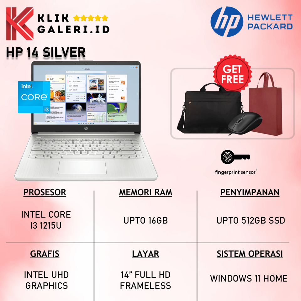 Laptop HP 14 Intel Core i3 RAM 16GB 512GB SSD 14 Inch Full HD Windows 11