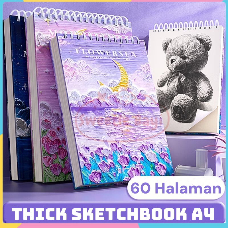 

【SweetieBayi】（New）Sketchbook A4 Buku Gambar Vertikal Jilid Spiral Aesthetic Buku Sketsa 60 Lembar/90 Halaman