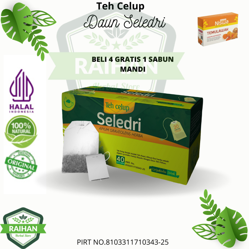 

Teh daun Seledri Griyan Herba isi 20 Kantong teh Celup untuk menurunkan gejala tekanan darah tinggi Halal
