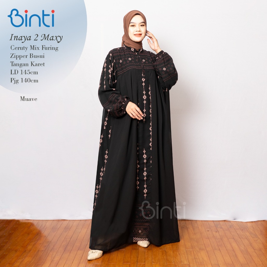 Inaya Gamis Pesta Kondangan Hitam Mewah Bahan Ceruty mix Furing Gamis Jumbo Syar'i Ld 140 by Binti