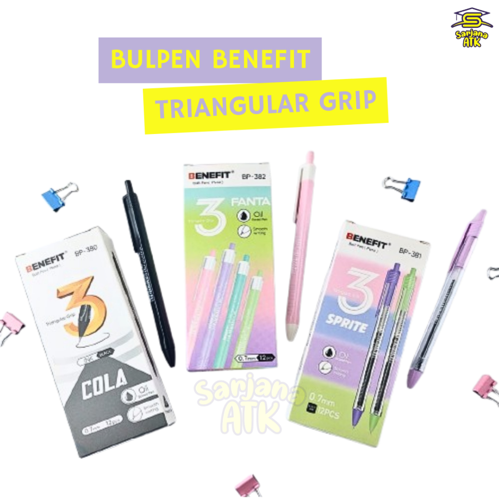 

(1Pcs) Ball Pen / Bulpen Triangular Grip Benefit Black Cola Sprite Fanta 0.7mm