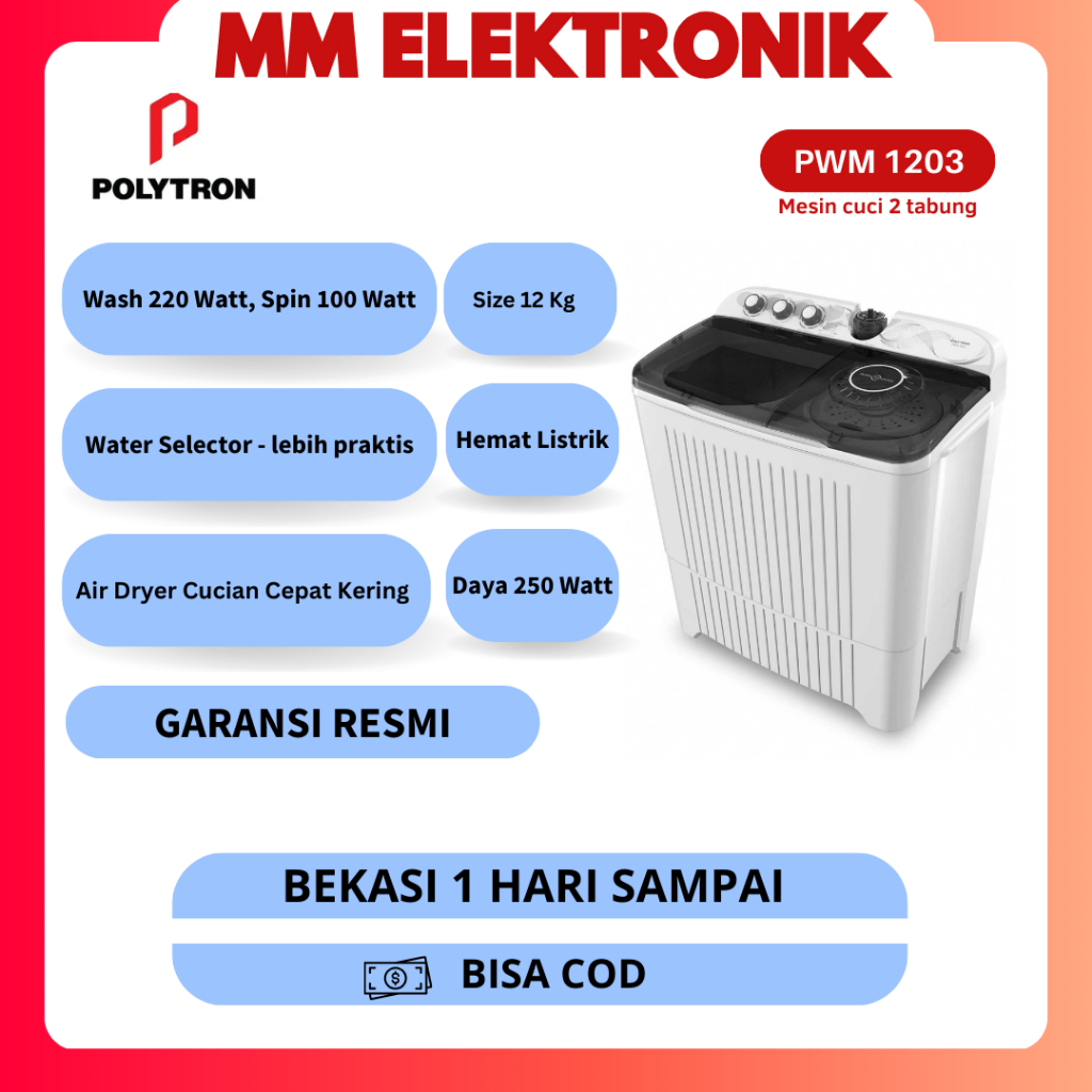 MESIN CUCI POLYTRON PWM 1203 12KG 2 TABUNG