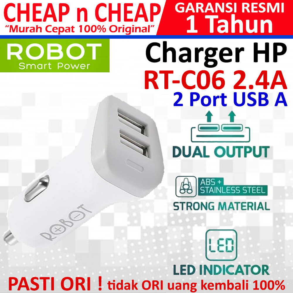 Robot Car Charger Dual Output RT-C06 2 USB - Charger Cas Casan HP Mobil Motor